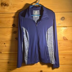 XL Women’s DANSKIN NOW active long sleeve blue and white zip up jacket